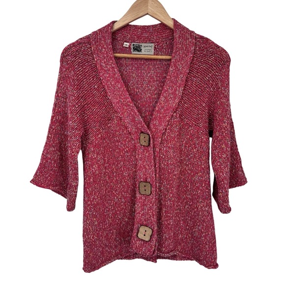 Habitat Cardigan Sweater Womens Small Pink Chunky Button Cotton Blend - Picture 1 of 16